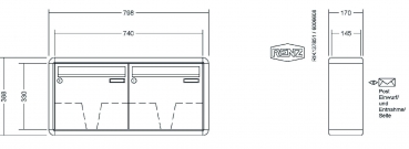 RENZ Briefkastenanlage Aufputz RS2000 Kastenformat 370x330x145mm, 2-teilig, Renz Nummer 10-0-35919